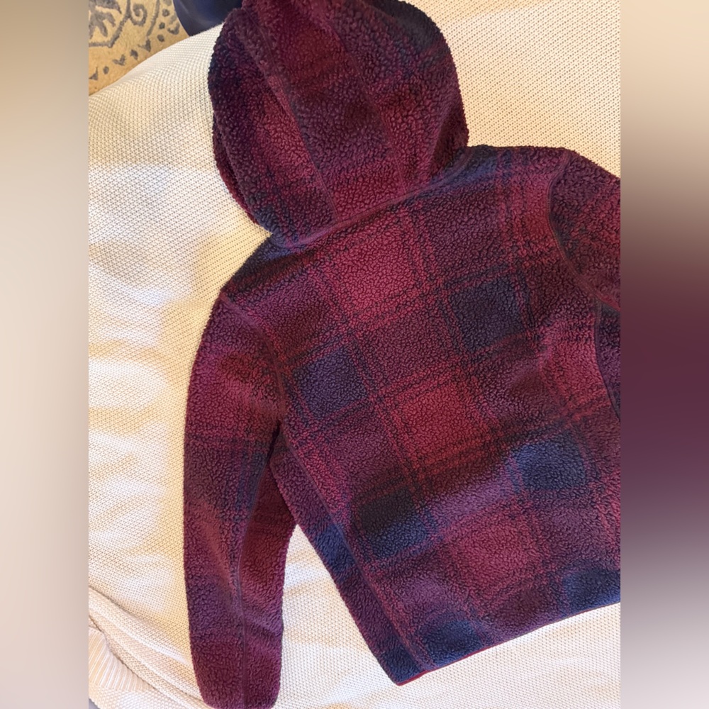 VINEYARD VINES Stillwater Sherpa Hoodie Red Navy Plaid Hooded Fleece Sweatshirt - Picture 10 of 14